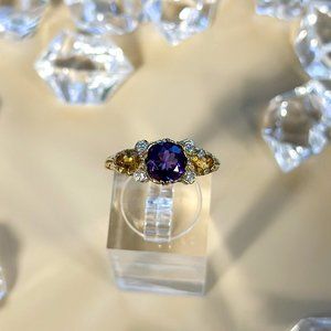 Amethyst with Diamond Ring 14K Yellow Gold